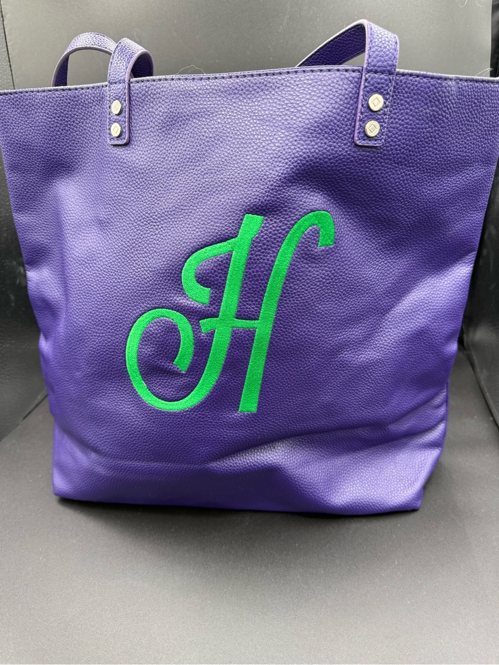 Thirty-One Purple Tote Bag with Green Initial Accent